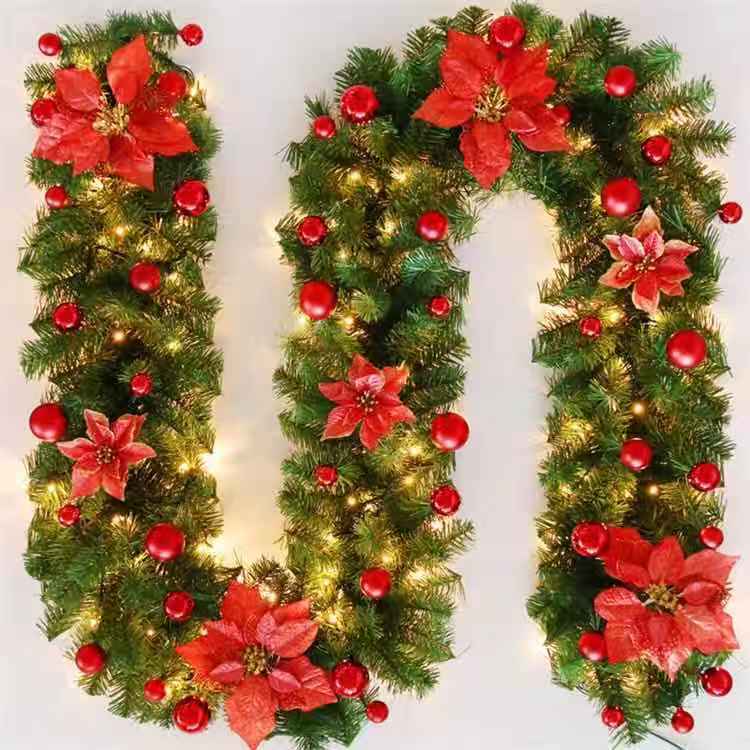 9FT Pre Lit Christmas Garland with Lights Door Wreath Xmas Fireplace Decor LED 9FT Pre Lit Christmas Garland with Lights Door Wreath Xmas Fireplace Decor LED
